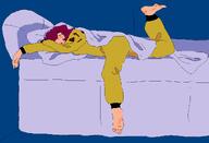 artist:ocellaroid barefoot character:arcade on_bed on_stomach onesie pajamas pixel_art series:marvel sleeping year:2022 // 1186x809 // 27KB